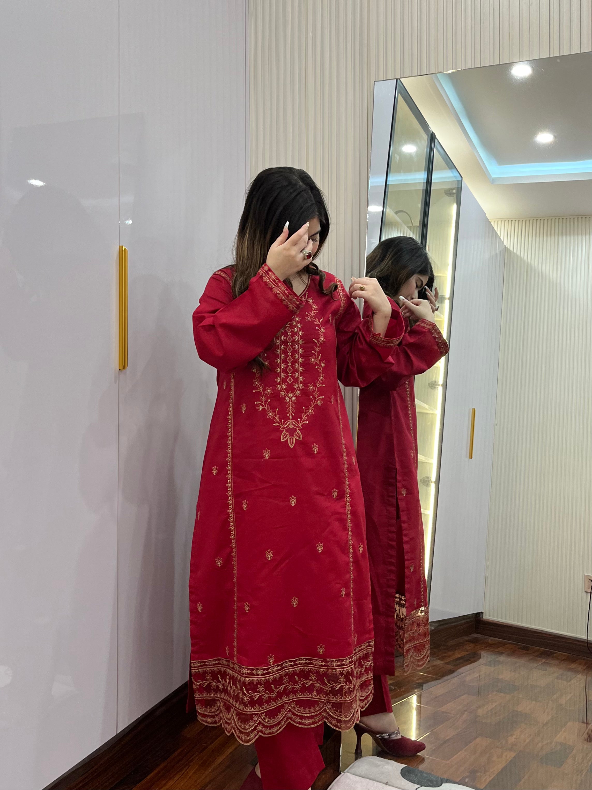 2 piece stitched - Red embroidered lawn suit - 1CR01