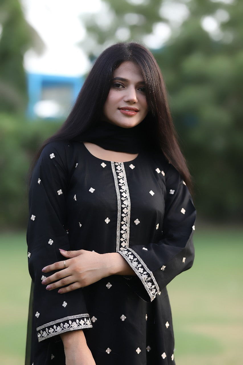 2 piece stitched - Black lawn embroidery suit - 1CB02