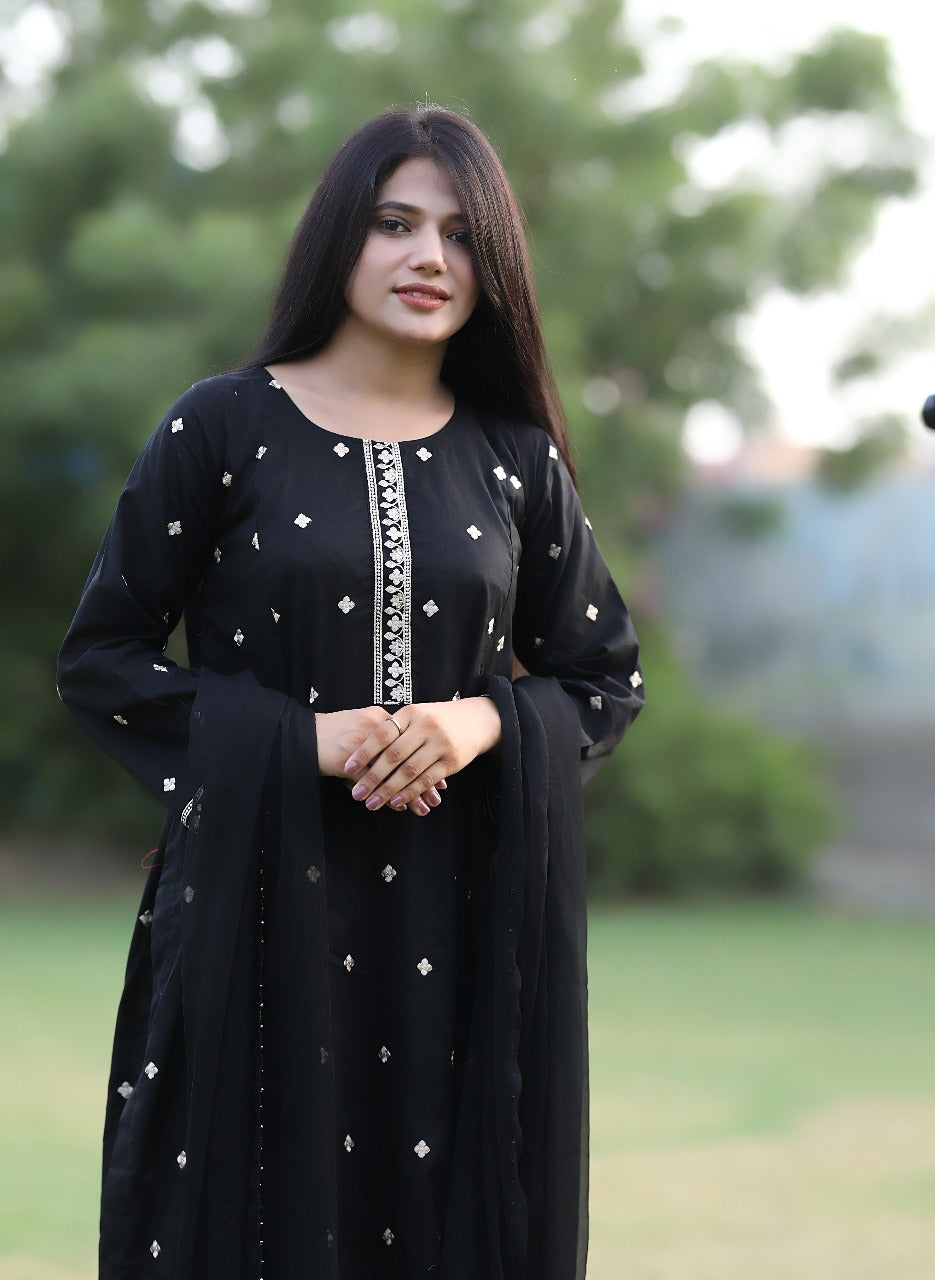 2 piece stitched - Black lawn embroidery suit - 1CB02