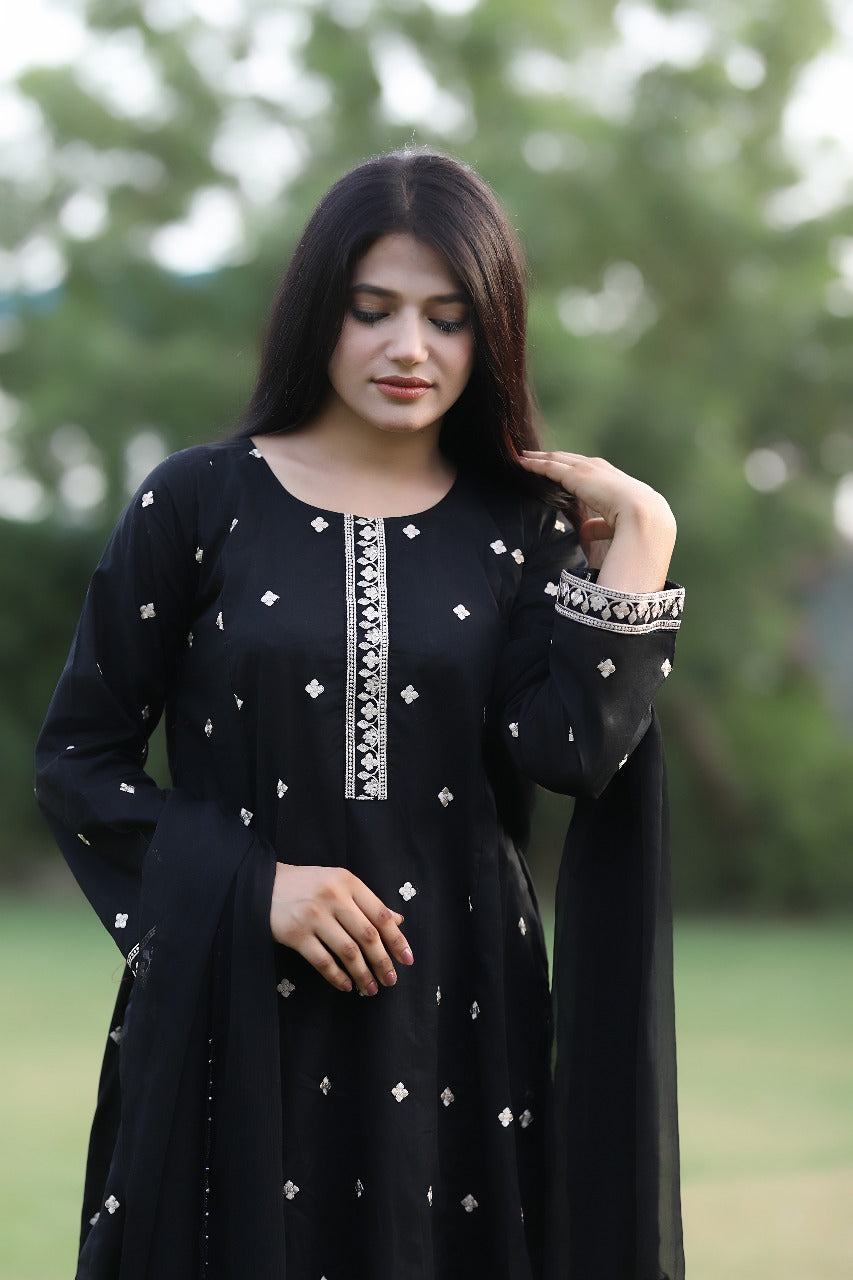 2 piece stitched - Black lawn embroidery suit - 1CB02